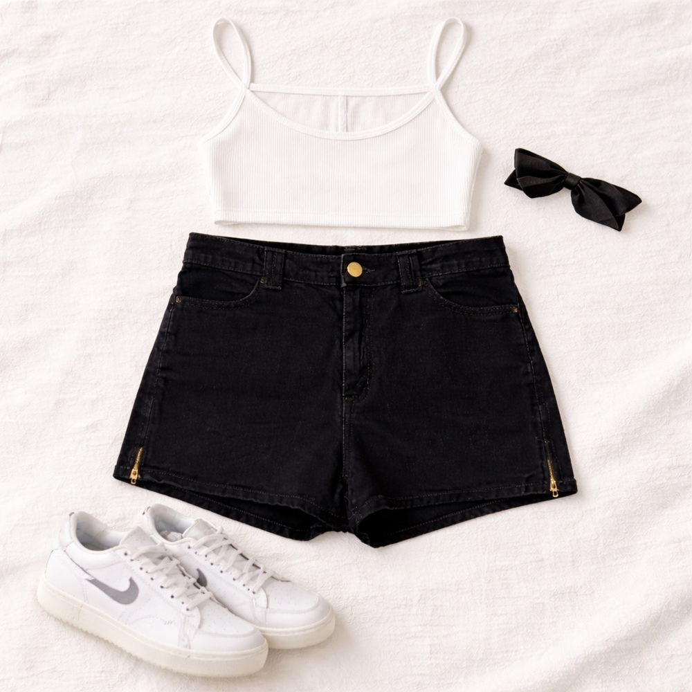 DENIM by American Apparel Black Stretch Denim Shorts 30/31 Made in USA
